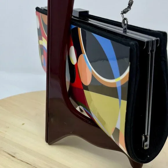 KAREN MARIE Colorful Abstract Clutch Bag with Chain - Picture 8 of 16